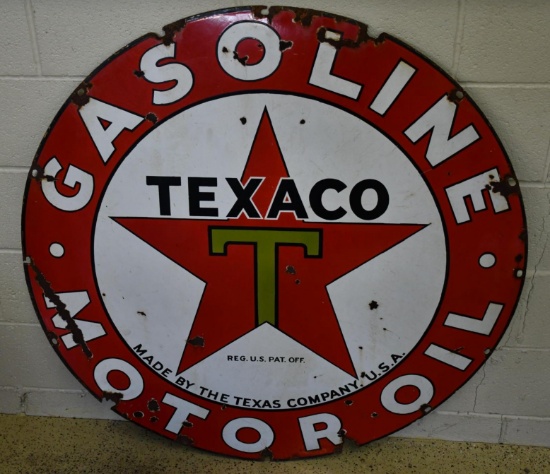 Texaco (black-T) Gasoline Motor Oil Porcelain Sign (TAC)