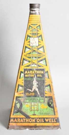 Marathon Motor Oil Metal Derrick Shape One Gallon Metal Can