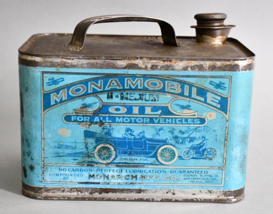 Monamobile Oil "for all motor vehicles" One Gallon Squatty Metal Can