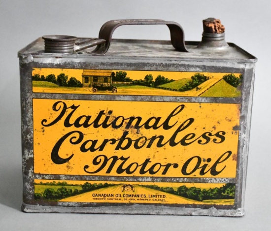National Carbonless Motor Oil One Imperial Gallon Squatty Metal Can
