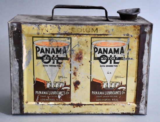 Panama Motor Oil from Los Angeles One Gallon Rectangle (side) Metal Can