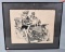 Original Pen on Paper by Edmund F. Ward Couple w/Cupid in Right-Hand Drive Car