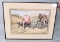 Original Lithograph by V. Spahnt of Early Automobile Hitting a Lady on Horse Back