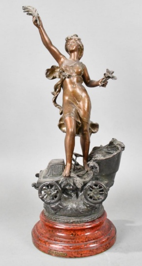 1st Prix by Par Hip. Moreau Goddess A Top a Car Spelter Statue