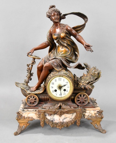 1898 "La Reine du Jour" by Emile Brouchon Mix Media Auto Mantle Clock