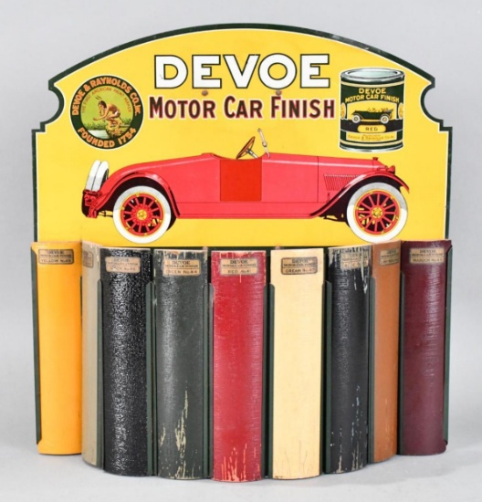 Devoe Motor Car Finish Metal Sign w/Car & both logos (TAC)