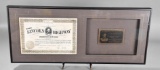 1914 Lincoln Highway Association Certificate & Plaque Framed