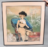 Early Original Watercooler Paint w/Lady Driving a Tiller Steer Car
