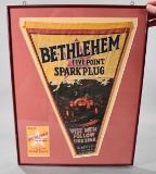 Bethlehem Five Point Spark Plugs Cloth Pennant Framed