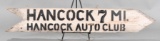 Hancock 7 Mi. Hancock Auto Club Wood Arrow Sign