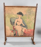 Fireplace Screen Oilette Style Lady Driving Early Tiller Steer Right-Hand Auto