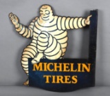 Rare Michelin w/Bibendum Metal Flange Sign (TAC)