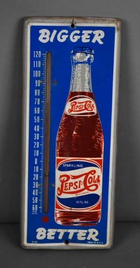 Pepsi:Cola Bigger Better w/Bottle Metal Thermometer (TAC)