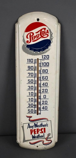 Pepsi-Cola "Any Weather's Pepsi Weather!" Metal Thermometer (TAC)