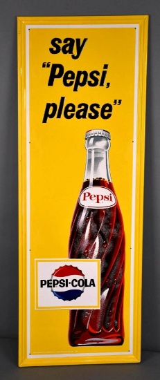 Pepsi-Cola w/Bottle & Cap Logos Metal Sign (TAC)