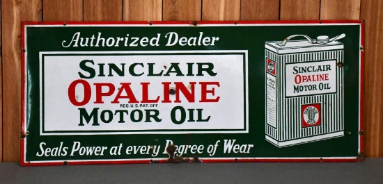 Sinclair Opaline Motor Oil w/Flat Can Logo Porcelain Sign (TAC)