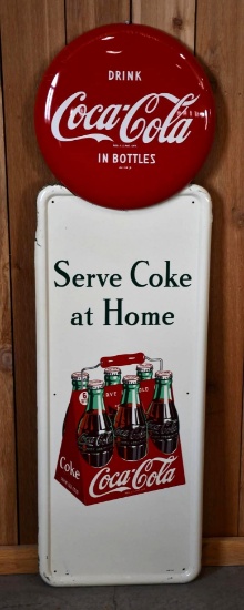 Drink Coca-Cola Button & Six Pack Pilaster Metal Sign (TAC)
