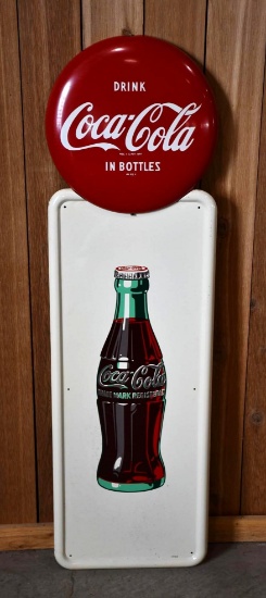 Drink Coca-Cola Button & Bottle Pilaster Metal Sign (TAC)