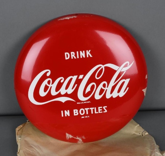 Drink Coca-Cola In Bottles Metal Button Sign (TAC)