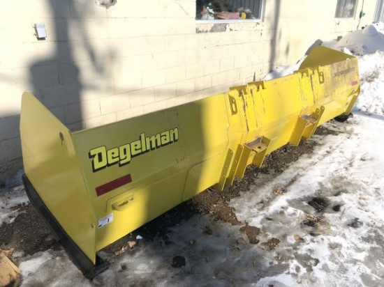 Large Degelman snow pusher for payloader