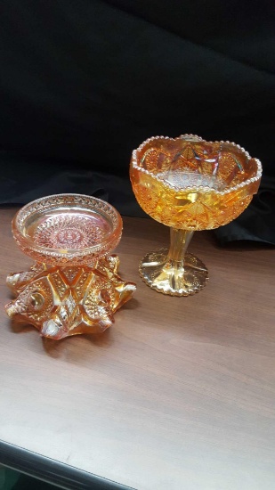 Two pieces of Carnival Glass