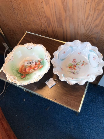 Two vintage hand painted serving bowls