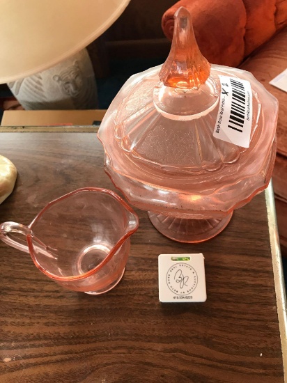 Two pieces pink Depression glass