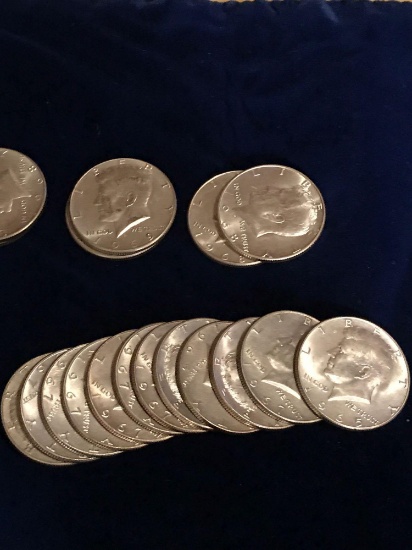 65 to 69 40% silver Kennedy half dollars 18 coins