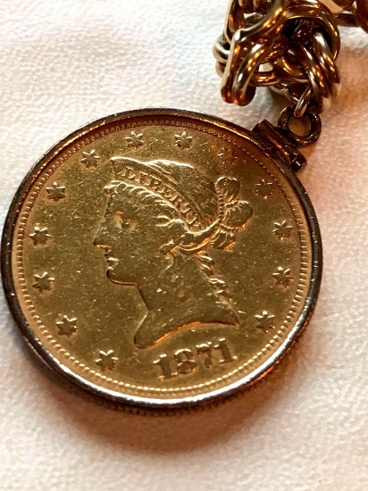 1871 s Ten dollar gold coin /With 14 karat gold bracelet