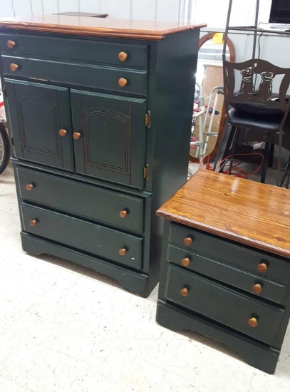 Tall green and brown dresser with matching nightstand