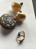 10k gold earrings , vintage pin