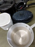 2 crock pots and miscellaneous pots and pans