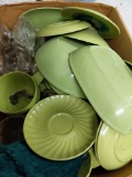 Green plastic dishes and assorted ice cream ice cream dishes