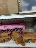 Footstool and wooden train set