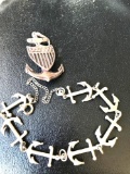 Anchor bracelet and pin sterling silver