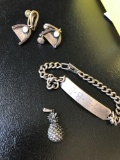 Sterling ID bracelet vintage earrings , pendant