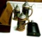 3 Steins, flask, and wood box