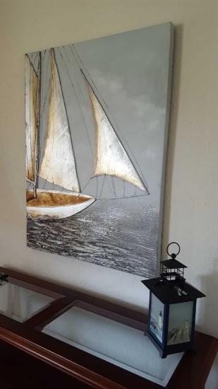 Sailboat artwork and Lantern