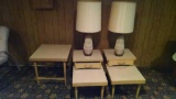 Vintage lamp tables with lamps