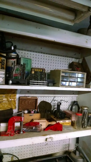 Cabinet contents including drill bits and more