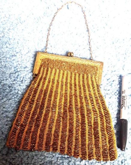 Vintage beaded brown and gold bag