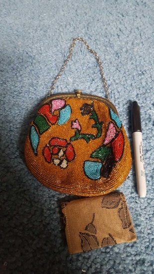 Vintage beaded purse with matching mirror