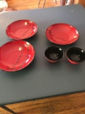 Three oriental plates 2 cups