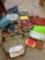 Assortment of purses, makeup bags, and women's wallets
