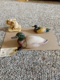 Fenton duck figurine, marble elephant, mallard figurine