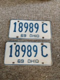 2 vintage 1969 license plates