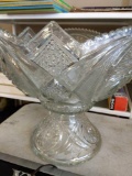 Crystal glass punchbowl, stand, and glasses.