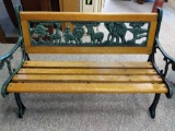 Decorative cast iron bench with wood seat for doll or child