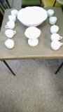 Milk glass punch bowl set
