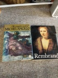 2 books of Michelangelo and Rembrandt artwork